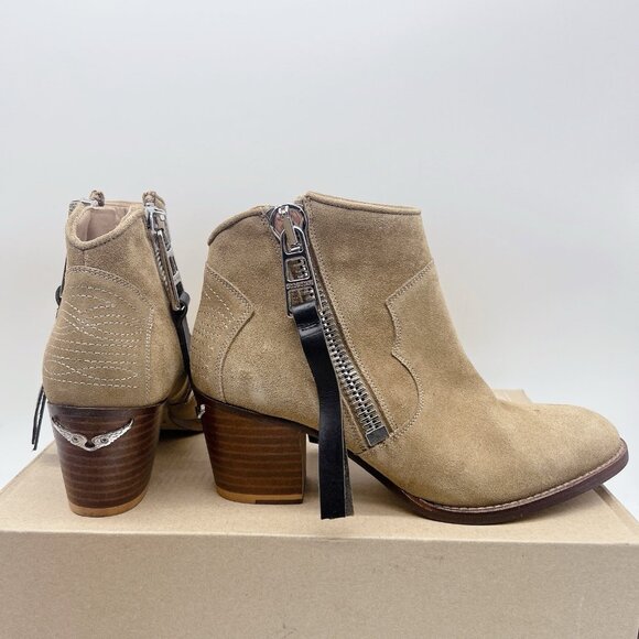 Zadig & Voltaire Molly Women’s Ankle Boots Booties Tan Suede Zip EU 38 US 8 - Picture 1 of 14